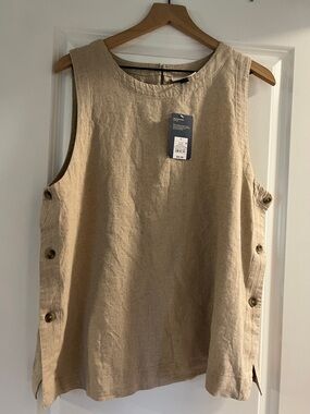 Universal Thread Beige Linen-Blend Sleeveless Tunic with Side Buttons